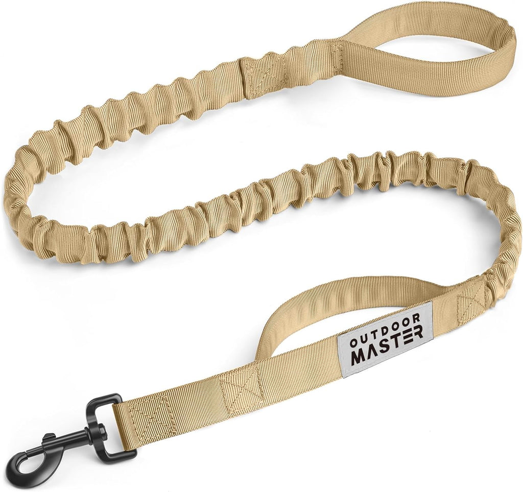 Heavy-Duty Bungee Dog Leash with Shock Absorption and Dual Padded Handles for Enhanced Safety and Comfort (Tan, 4 FT)