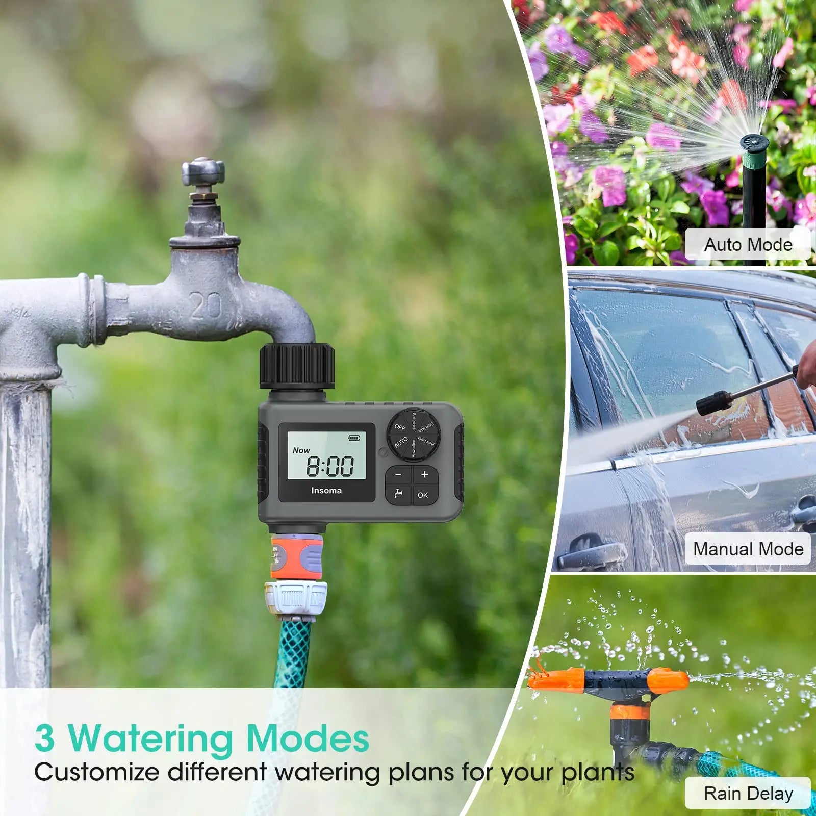 Smart Irrigation System with Automatic Water Timer and LCD Display, IPX5 Rated Sprinkler Control for Garden Optimization