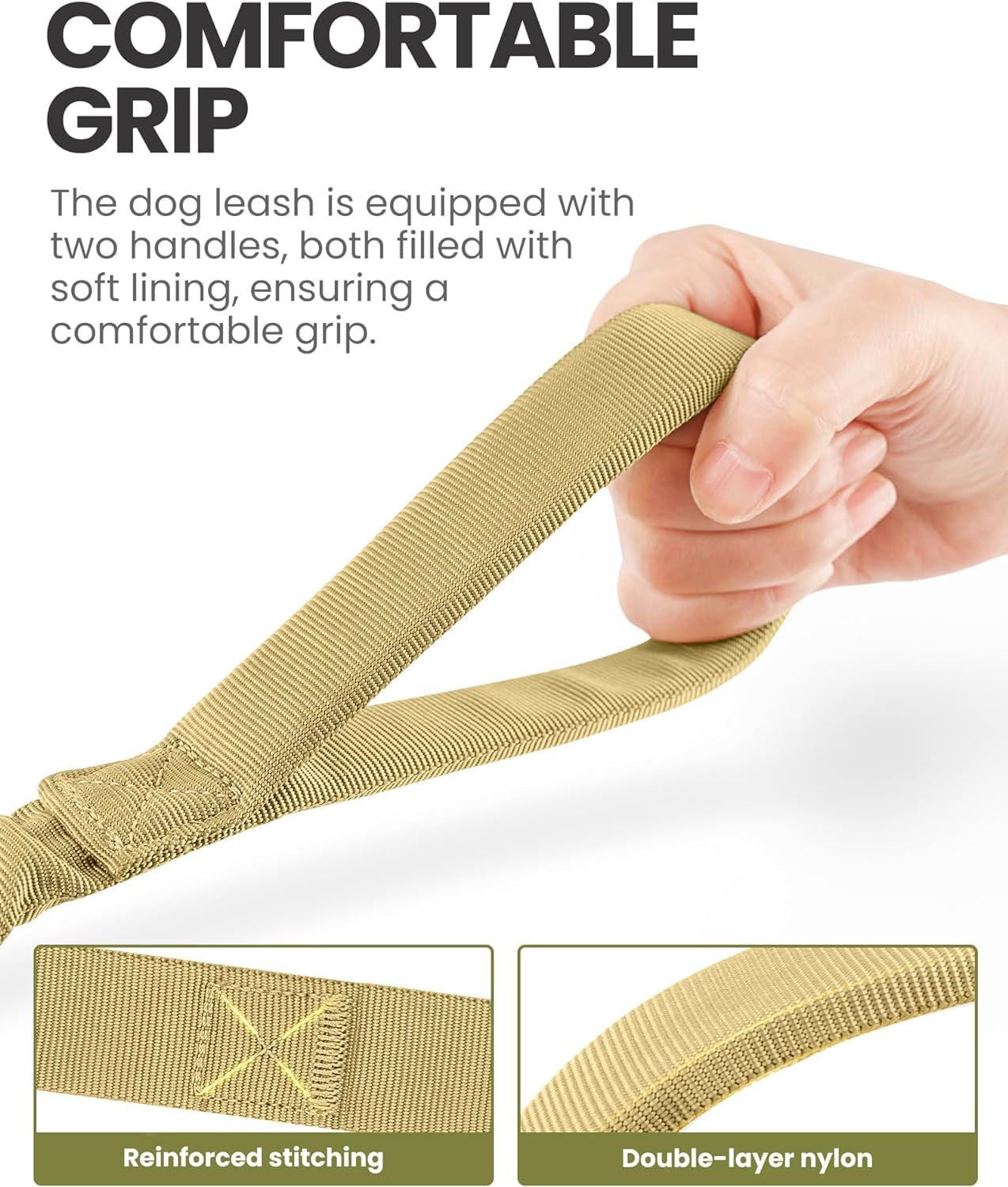 Heavy-Duty Bungee Dog Leash with Shock Absorption and Dual Padded Handles for Enhanced Safety and Comfort (Tan, 4 FT)