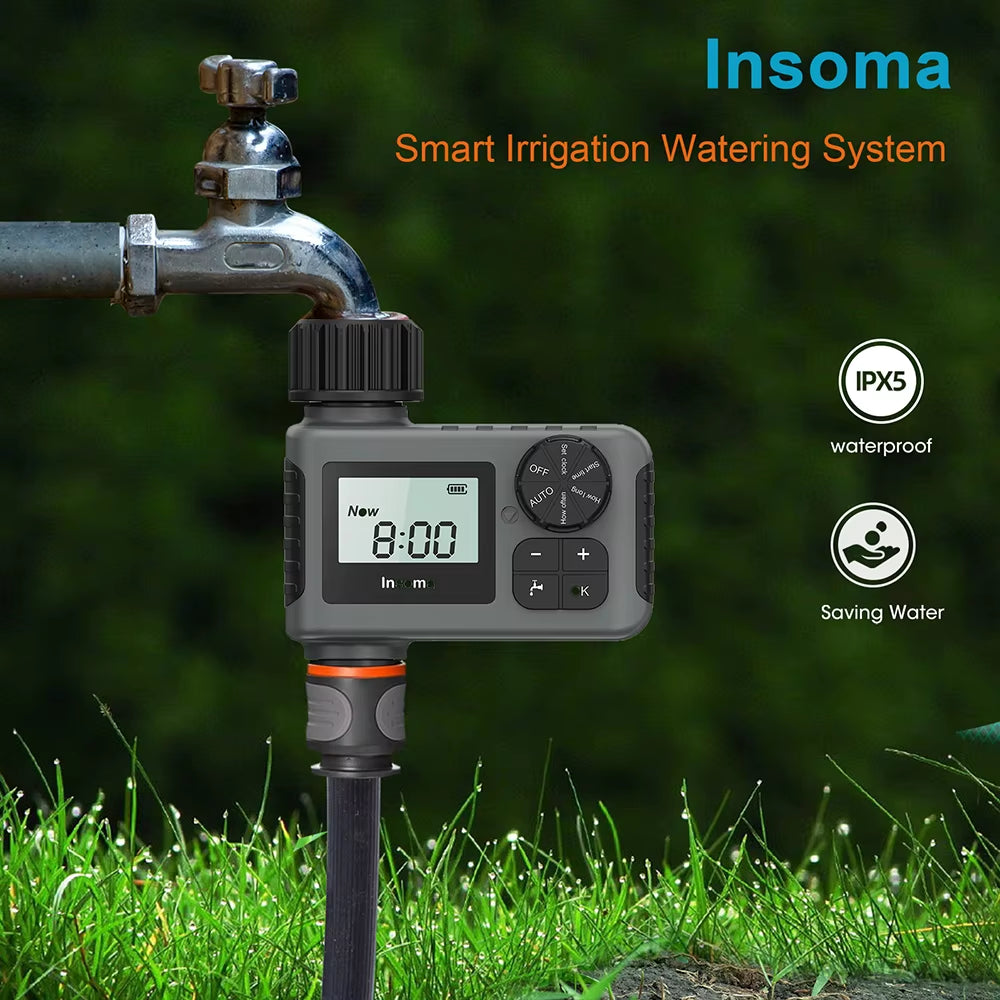 Smart Irrigation System with Automatic Water Timer and LCD Display, IPX5 Rated Sprinkler Control for Garden Optimization