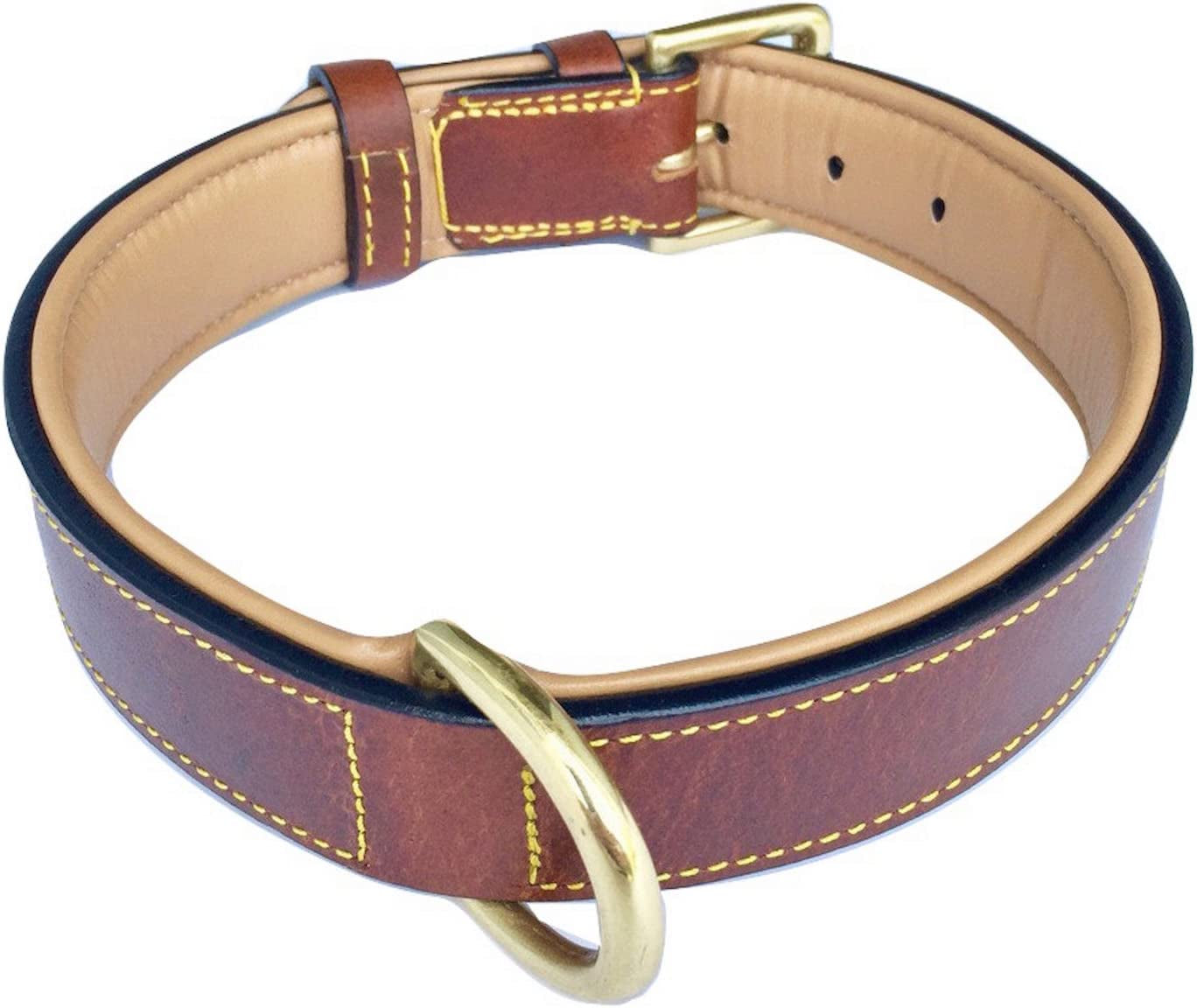 Genuine Leather Padded Dog Collar, Large Brown, 24" Length x 1.5" Width, Fits Neck Sizes 18" to 21