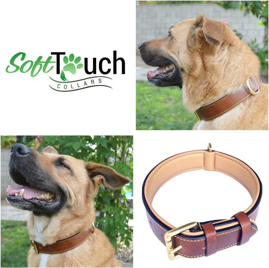 Genuine Leather Padded Dog Collar, Large Brown, 24" Length x 1.5" Width, Fits Neck Sizes 18" to 21