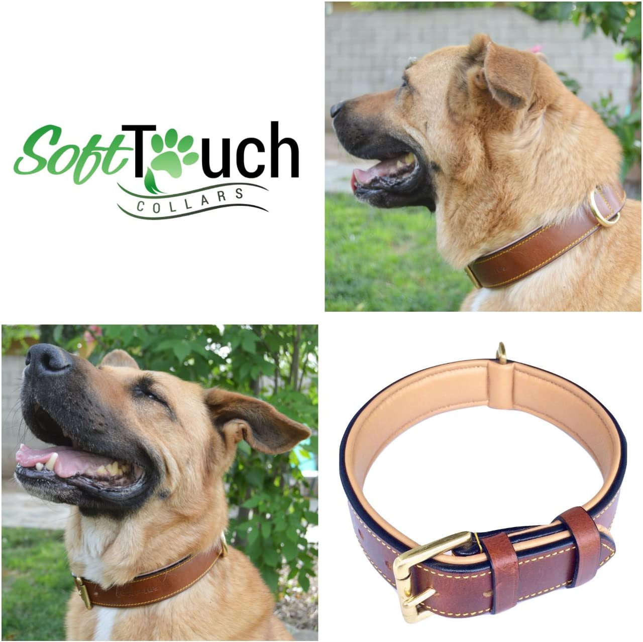 Genuine Leather Padded Dog Collar, Large Brown, 24" Length x 1.5" Width, Fits Neck Sizes 18" to 21
