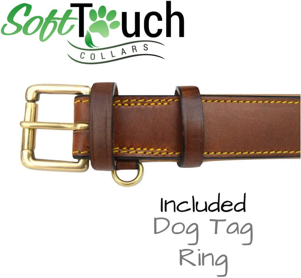 Genuine Leather Padded Dog Collar, Large Brown, 24" Length x 1.5" Width, Fits Neck Sizes 18" to 21
