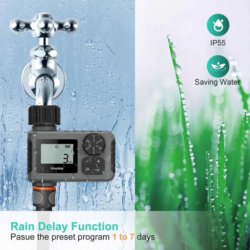 Smart Irrigation System with Automatic Water Timer and LCD Display, IPX5 Rated Sprinkler Control for Garden Optimization