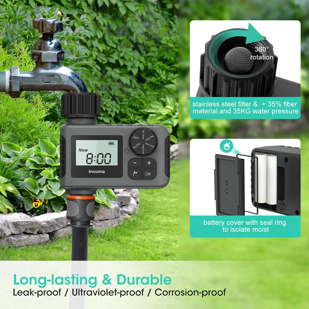 Smart Irrigation System with Automatic Water Timer and LCD Display, IPX5 Rated Sprinkler Control for Garden Optimization