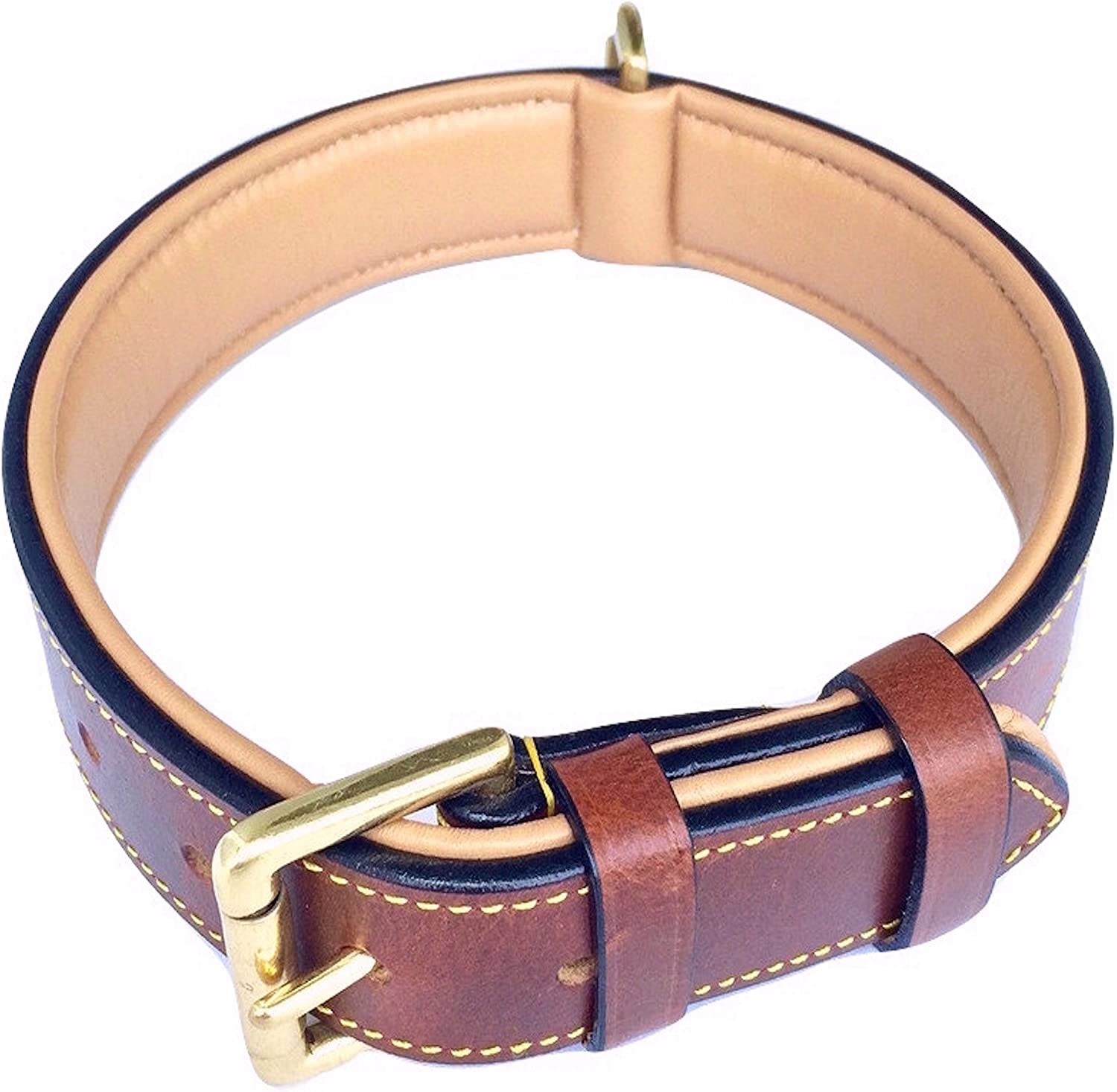 Genuine Leather Padded Dog Collar, Large Brown, 24" Length x 1.5" Width, Fits Neck Sizes 18" to 21